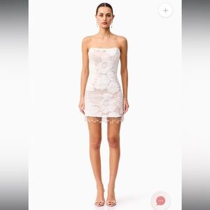 elliatt roxana white 3d flower tassel bead mini strapless bridal dress large NEW